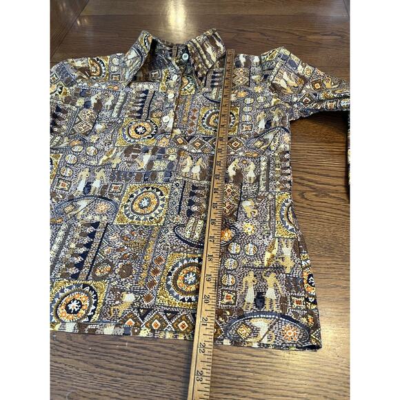 Vintage 1970s Women’s Egyptian Hieroglyph Retro Blouse & Skirt Set Sz 14 S/M - Picture 7 of 13